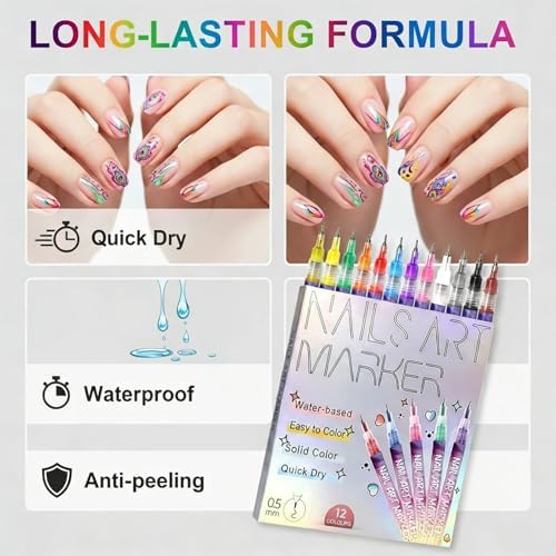 Close up of 0.5mm fine tip nail art pens showing precise application