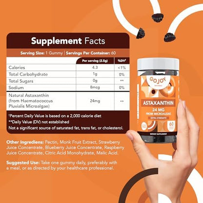 GOJOY NATURALS antioxidant supplement bottle showing the vegan non-GMO and gluten-free certification badges.