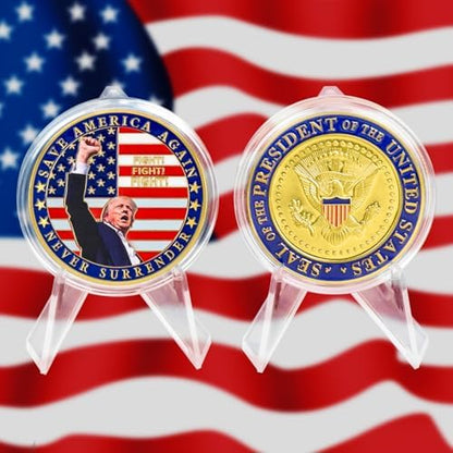 SINBRLAI political collection coin inside its clear protective plastic storage box