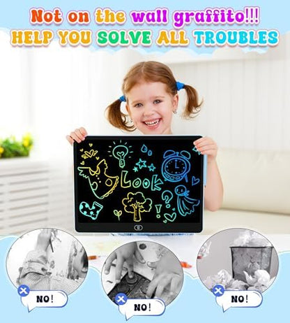 Child using HHN colorful doodle board stylus on blue frame