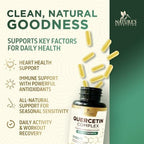 Lifestyle arrangement of Nature's Nutrition Quercetin dietary supplement bottle.