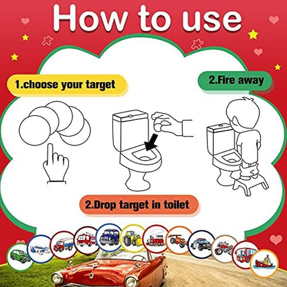 Close up of 2 inch car shaped potty training paper targets