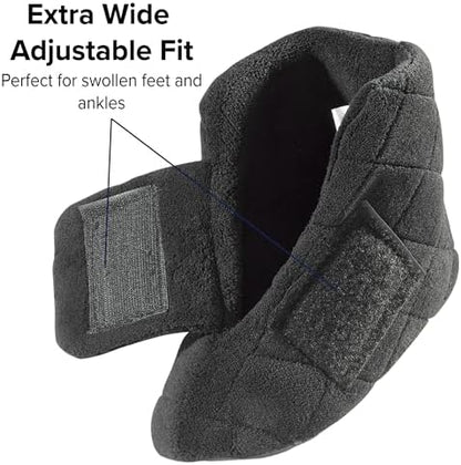 Silverts extra wide slippers for women in black fleece material for edema relief.