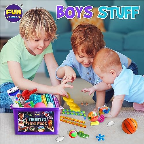 FunKidz portable treasure box filled with 23 assorted fidget items.
