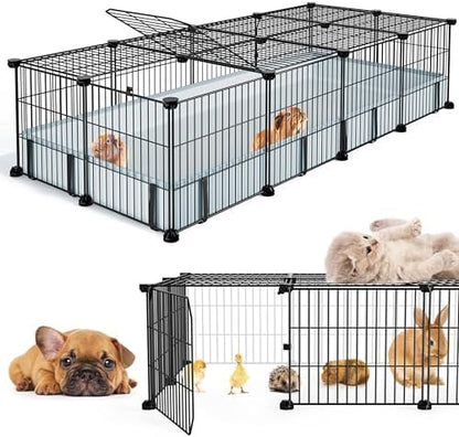 BUCATSTATE Guinea Pig Cages for 2, 20 Panels Guinea Pigs Playpen with Waterproof Mat, Metal Rabbit Cage Indoor for Hedgehogs, Quail, Chickens (56" L x 24" W x 12" H) - Image 2