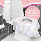 Extra large waterproof potty shield draped completely over a standard restroom commode.