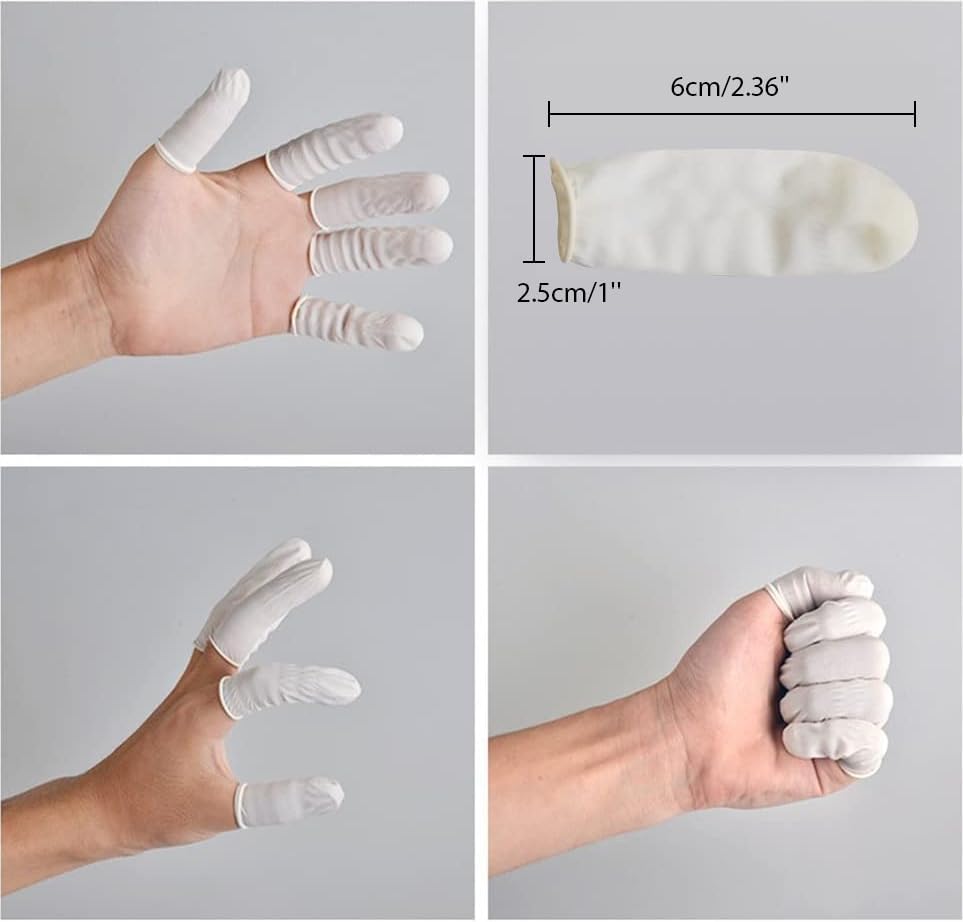 White rubber finger covers rolled up for easy application