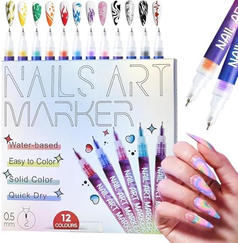 LuWomenre 12 Colors Nail Art Markers Set front view packaging