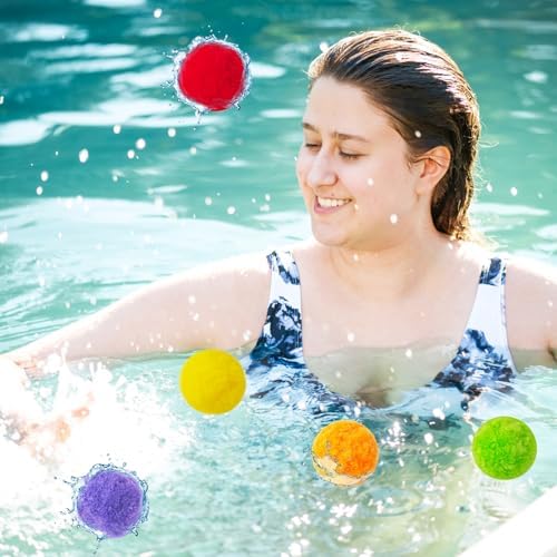 Mesh storage and drying bag filled with colorful reusable water balloons