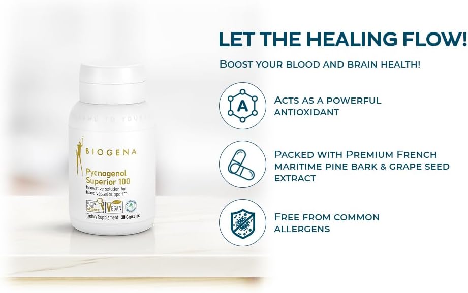 Biogena Pycnogenol gold vascular support supplement bottle side view
