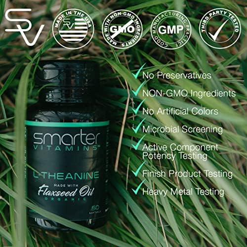 SmarterVitamins L-Theanine liquid softgels with flaxseed oil supplement facts label