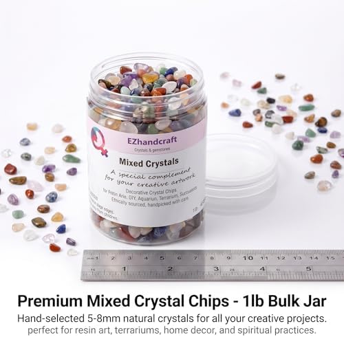 Mixed gemstone chips arranged for resin art