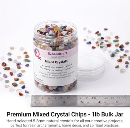 Mixed gemstone chips arranged for resin art