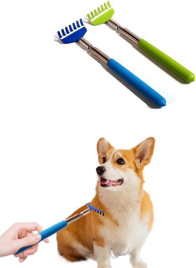 Nopikku telescopic pet comb teaser wand front view showing extendable rake.
