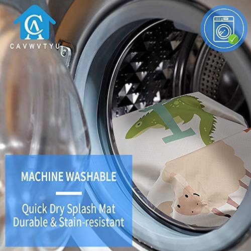 Demonstration of the CAVWVTYU spill mat being wiped clean easily with a damp cloth after baby mealtime