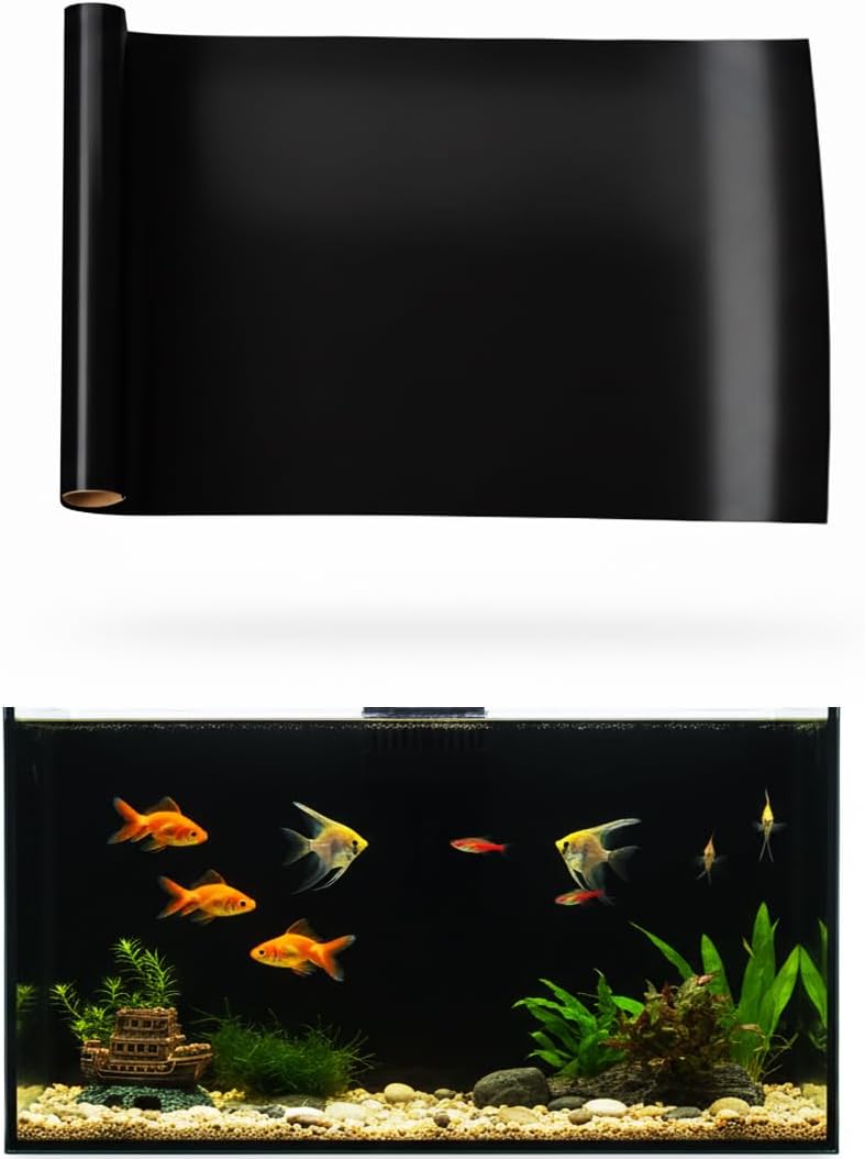 White 39 by 12 inches aquarium background film hiding filters and wires behind glass