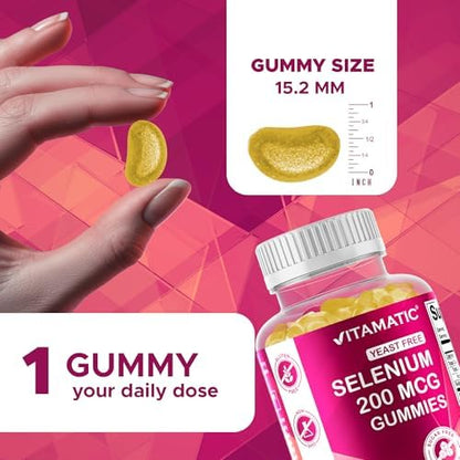 Vitamatic non-GMO sugar free selenium peach flavor gummies side panel