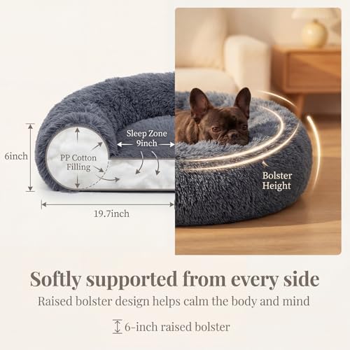 Small Calming Dogs Bed for Small Dogs Anti-Anxiety Machine Washable Fluffy Luxury Anti-Slip Waterproof Mute Base Warming Cozy Soft Pet Puppy Round Bed - Image 5