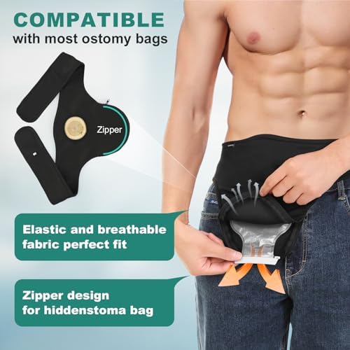 Fanwer colostomy bag cover showing hidden bottom zipper mechanism for easy emptying access