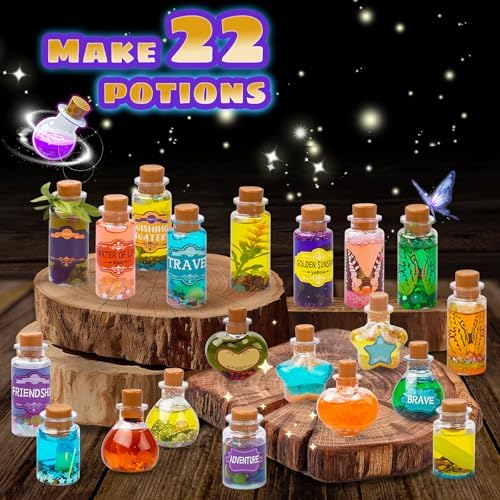 Close up of Jeekalo glow in the dark potion bottles