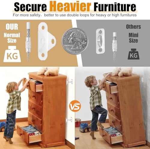 CICICO metal safety straps securing a tall living room cabinet from tipping over