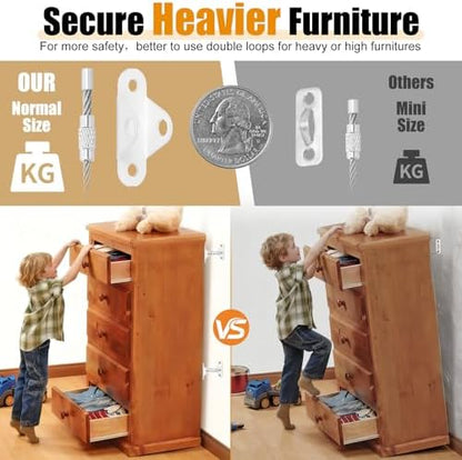 CICICO metal safety straps securing a tall living room cabinet from tipping over