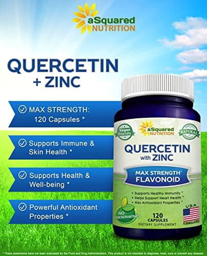 aSquared Nutrition Quercetin Dihydrate 120 capsules dietary supplement label showing nutrition facts