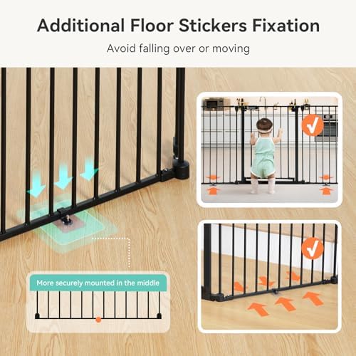 Auto close walk through door function on the extra wide black metal child safety fence