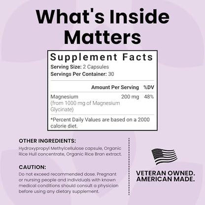 Supplement facts panel of Luma Nutrition Magnesium Glycinate highlighting one thousand milligrams serving size