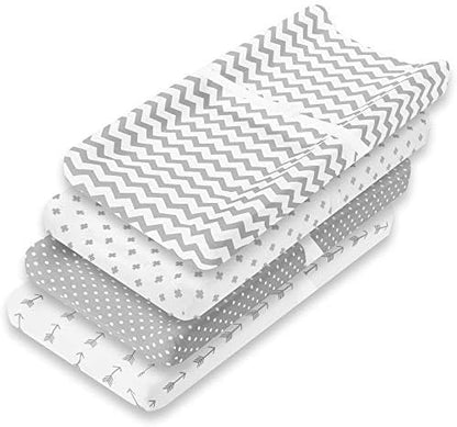 BaeBae Goods grey and white changing mat covers showing the secure elasticated bottom trim.