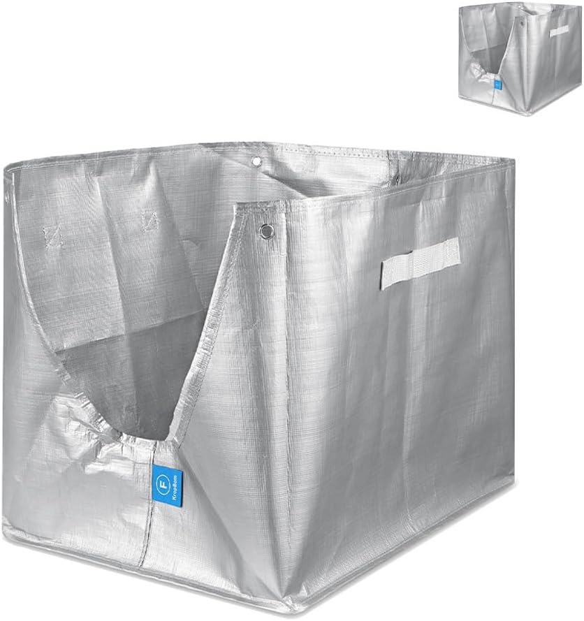Pack of four silver KropBom reusable cat litter liners folded and ready for use.