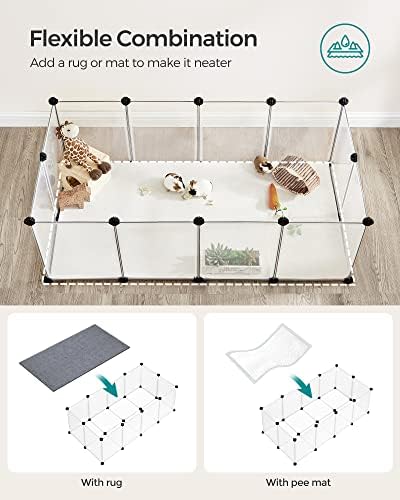 SONGMICS 20 Panels Pet Playpen with Floor, Small Animal Playpen, Pet Fence Indoor, DIY Plastic Enclosure for Guinea Pigs, Bunny, Hamsters, Hedgehogs, 49.2 x 24.8 x 16.5 Inches, White ULPC001W01 - Image 6