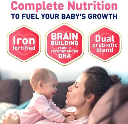 Close up of authentic Enfamil AR pre mixed formula bottle highlighting Omega 3 DHA and Iron content