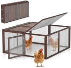 Chicken Coop, Wooden Rabbit Hutch Outdoor Indoor Folding Bunny Cage with Handle Portable Chicken Run with Top & Side Opening Doors Small Animal Playpen No Assembly Pet Poultry Cage for Bunny(Brown) - Image 2