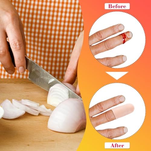 Durable gel finger sleeves stretched to demonstrate flexibility and strength