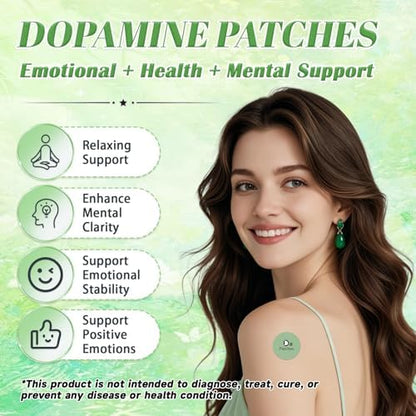 Plant-based dopamine patches showing transdermal application on the arm.