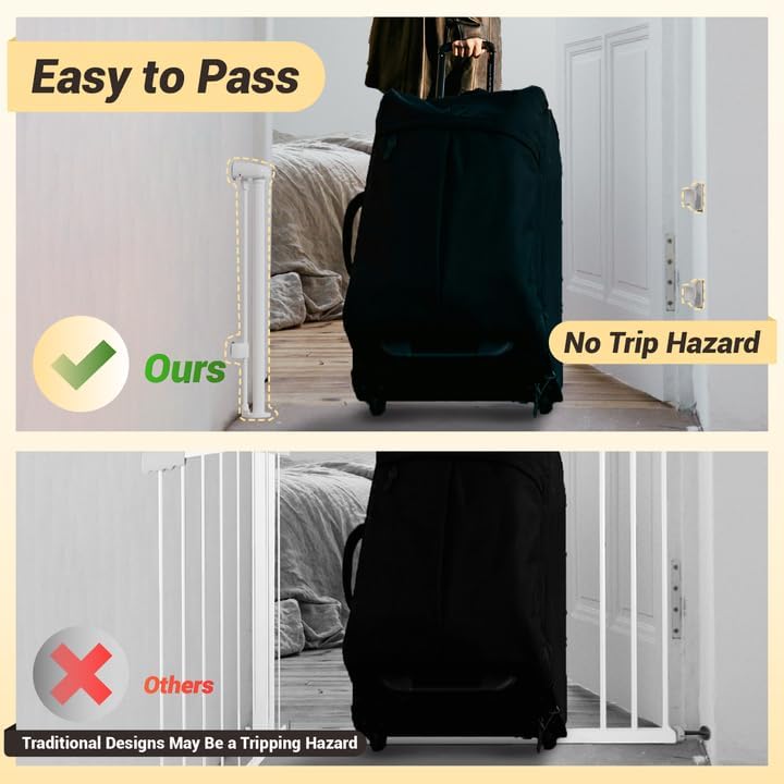 POMESEA retractable mesh pet gate extended to maximum width across a hallway.