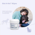 Back label of Mal-A-Ket antiseptic pet wipes imported from USA.