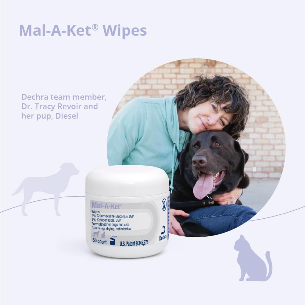 Back label of Mal-A-Ket antiseptic pet wipes imported from USA.