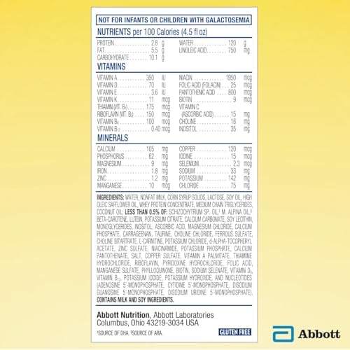 Similac NeoSure liquid baby formula eight fluid ounce bottle close up displaying nutritional facts and ingredients