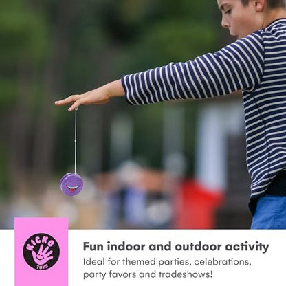 Children playing with Kicko metal smiley face yo-yos