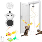 Hands free interactive cat enrichment toy with motion sensor base.