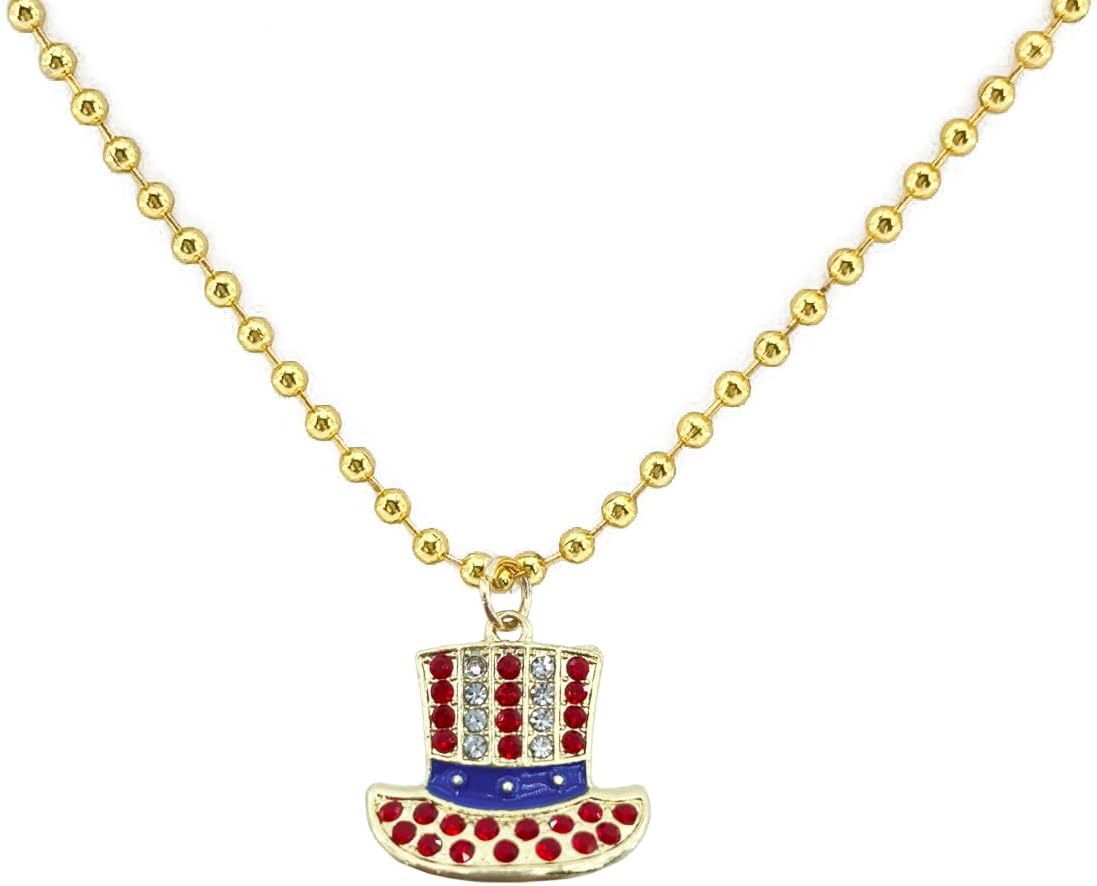Close-up of the red white and blue crystal star flag enhancer on the festive pet jewelry.