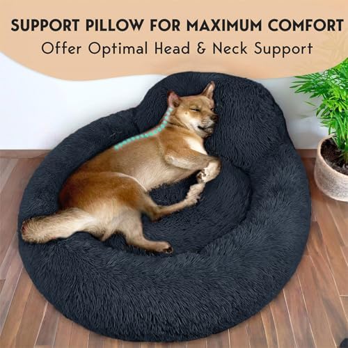 PetJett Calming Dog Bed Medium Size Dog - 30'' Donut Bed, Washable Dog Bed, Anti-Slip & Super Soft Fluffy Plush Round Dog Bed, Anti-Anxiety Premium Comfort Pet Bed, Fits Dogs Upto 45 lbs - Dark Grey - Image 3