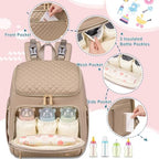 Weitars quilted leather diaper backpack displaying five insulated pockets