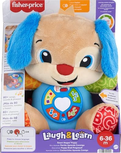 Fisher-Price laugh and learn puppy demonstrating the glowing light up features