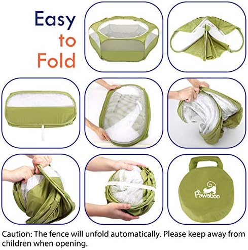 Pawaboo Small Animals Playpen, Waterproof Small Pet Cage Tent with Zippered Cover, Portable Outdoor Yard Fence with 3 Metal Rod for Chick/Kitten/Puppy/Guinea Pig/Rabbits/Hamster/Chinchillas,Green - Image 3