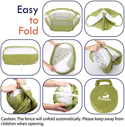 Pawaboo Small Animals Playpen, Waterproof Small Pet Cage Tent with Zippered Cover, Portable Outdoor Yard Fence with 3 Metal Rod for Chick/Kitten/Puppy/Guinea Pig/Rabbits/Hamster/Chinchillas,Green - Image 3