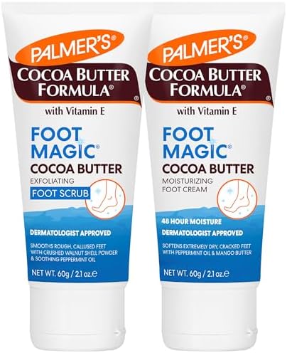 Palmer's Cocoa Butter Formula Foot Magic Bundle, Exfoliating Foot Scrub and Moisturizing Foot Cream for Dry, Cracked Heels (2 x 2.1 oz Tubes) - Image 2