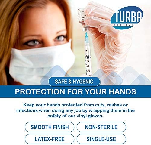 Ambidextrous vinyl examination gloves for medical and salon use.